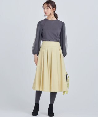 組曲 L ミニ裏毛チュールスリーブ カットソー チャコールグレー系