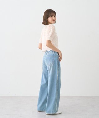 earth music&ecology ワイドフリンジデニムパンツ Light Indigo