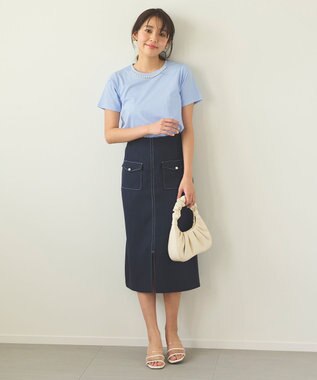 Feroux 【新色追加・洗える】パールポイントフラップ スカート ネイビー系