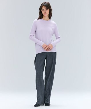BEIGE， 【洗える】POMPE / ウールカシミヤ配色ラインクルーネックニット Lilac×Taupe