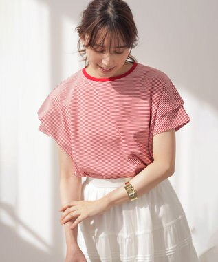 組曲 S GIZAコットンドルマンスリーブ Tシャツ オフ×チェリー系2