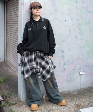 WEGO 【ユニセックス着用ITEM/MLサイズ展開】モチーフロゴポロスウェット ブラック