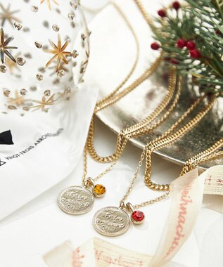 23区 カラーストーン コイン ネックレス ガーネットカラー(1月)