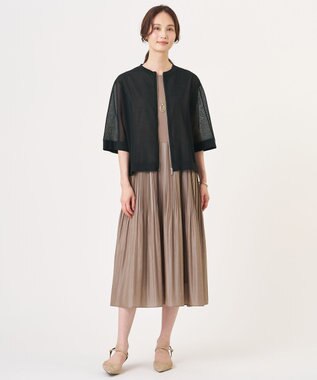 J.PRESS LADIES L 【一枚で着映え】プリーツコンビ ノースリーブ ワンピース モカブラウン系