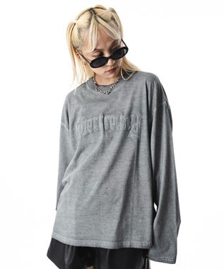 WEGO 【ユニセックス着用ITEM/MLサイズ展開】コールドダイダメージアップリケT（LS） グレー