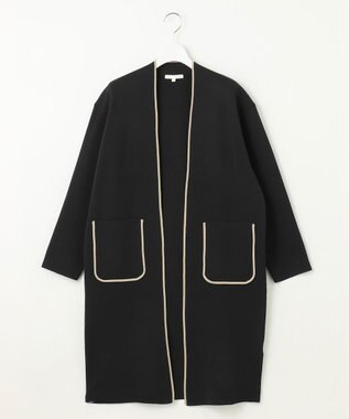 自由区 【洗える】ドライコットンハイゲージニット アウター ブラック×ベージュ