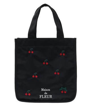 Maison de FLEUR チェリー刺繍パイピングスクエアトートバッグ Black