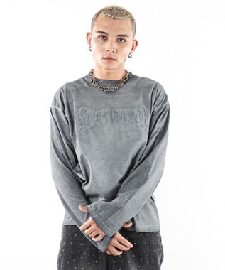 WEGO 【ユニセックス着用ITEM/MLサイズ展開】コールドダイダメージアップリケT（LS） グレー