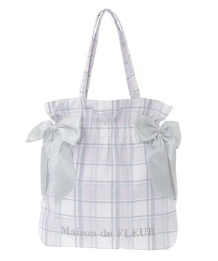 Maison de FLEUR チェックダブルリボントートバッグ Pink
