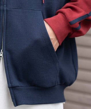 WEGO 【ユニセックス着用ITEM】ラインラグランZIPパーカー ネイビー