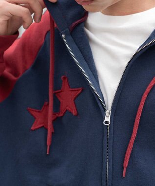 WEGO 【ユニセックス着用ITEM】ラインラグランZIPパーカー ネイビー