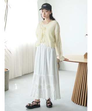 earth music&ecology ＳＥＴ２点クレープリボンブラウス＋インナー Yellow