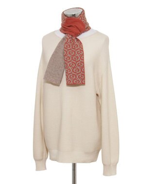 MOONBAT mila schon (ミラ・ショーン) カシミヤ100％ ジャガードプチマフラー リバーシブル ディープオレンジ