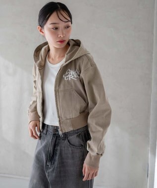 WEGO ヴィンテージウォッシュショートフードブルゾン ベージュ