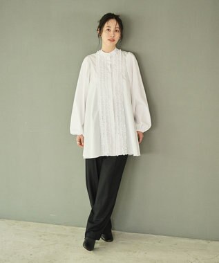 #Newans 【シワになりにくい/洗濯機可能】ロングフリルチュニック ホワイト