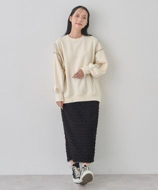 earth music&ecology 配色ルーズチュニック Ivory