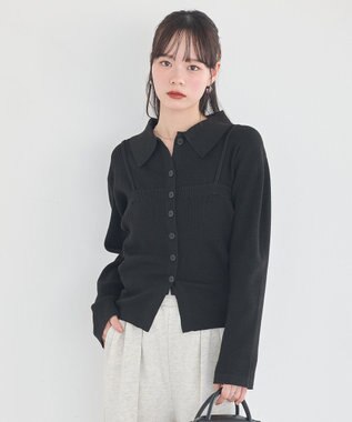 earth music&ecology 【2点SET】襟付きニットアンサンブル Black