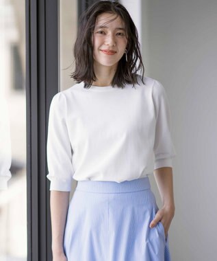 組曲 S 【UVケア・接触冷感】MINA 6分袖ニットプルオーバー パールホワイト系