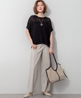 23区 【先行予約】メッシュコンビ ポーチ付き トートバッグ ベージュ×ブラック