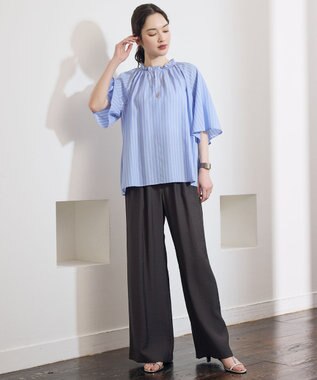 自由区 S 【ご好評素材・新型追加】リヨセルポプリンフリル ブラウス サックス×オフ