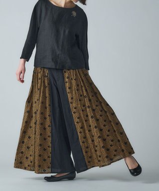 muuc 【手刺繍のような刺繍が美しい】ハイドランジア 切り替えパンツ ベージュ