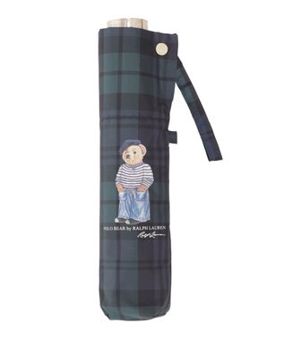 MOONBAT POLO RALPH LAUREN（ポロ ラルフローレン)フレンチベア×チェック 雨傘 折りたたみ傘 ディープブルー