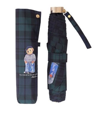 MOONBAT POLO RALPH LAUREN（ポロ ラルフローレン)フレンチベア×チェック 雨傘 折りたたみ傘 ディープブルー