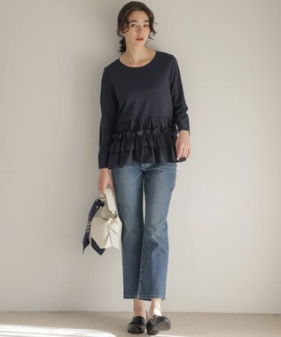 組曲 フリルシャツコンビ ロングTシャツ ネイビー系