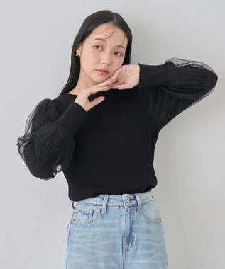 earth music&ecology マジョリカプリーツチュールニットプルオーバー Black