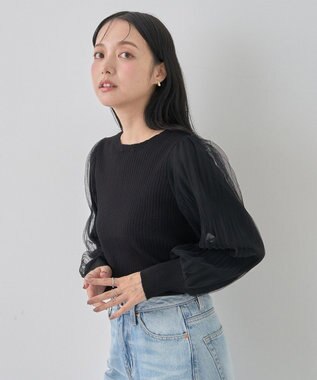 earth music&ecology マジョリカプリーツチュールニットプルオーバー Black