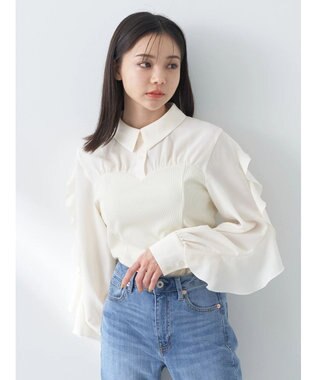 earth music&ecology ドッキングフリルシャツ見えプルオーバー Ivory