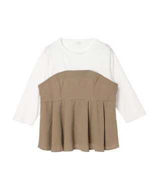 Green Parks ７分袖ビスチェドッキング風カットプルオーバー Beige