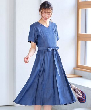 Tiaclasse デニムフレアワンピース ブルー