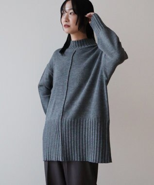Green Parks 洗えるモックネックニットプルオーバー Gray Mixture