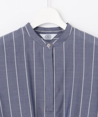 J.PRESS LADIES 【洗える】キュプラローン ストライプ ブラウス ネイビー系1