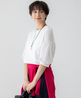 23区 S 【汗じみ防止/洗える】ギャザーディテール カットソー ホワイト系