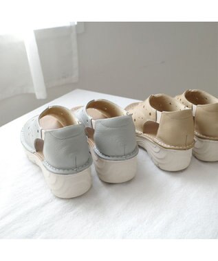 Pointer 本革 超軽量厚底パンチングサンダル サマーグレー