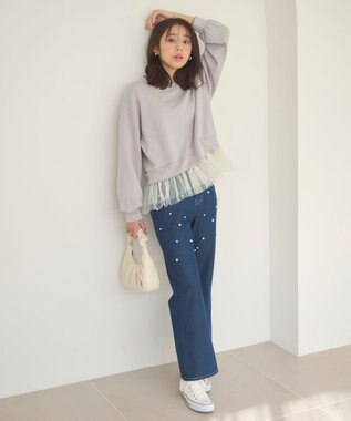 Feroux ランダムパールデニム パンツ ネイビー系