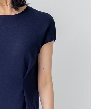 23区 【洗える】アセテートミラノリブ ニットワンピース ネイビー系