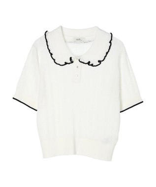 earth music&ecology フリルニットポロ White