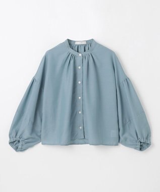 ANY L シアーテックリネンギャザーブラウス ブルー