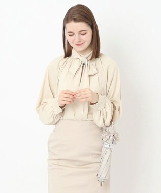 MOONBAT ランバン オン ブルー 晴雨兼用日傘 折りたたみ傘 ドビー×フリル 遮光 遮熱 UV ベージュ