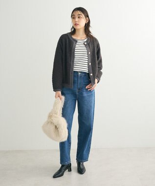 Green Parks ループ編み金釦ニットカーディガン Charcoal Gray