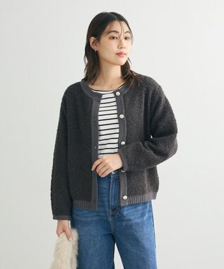 Green Parks ループ編み金釦ニットカーディガン Charcoal Gray