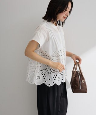 Green Parks スカラップ刺しゅうブラウス Off White