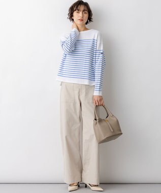 23区 Armo-lux パネルボーダー クロップド カットソー ブルー系