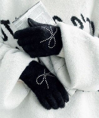 WEGO 【手袋】リボンラインストーングローブ ブラック