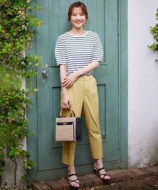 ANY SIS 【汗ジミ防止・UVケア】アーモンドスリーブ カットソー オフホワイトボーダー