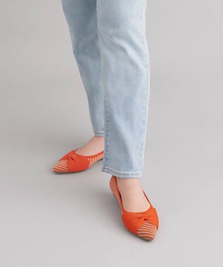 steppi 【洗える/撥水】リボン ポインテッド パンプス オレンジ