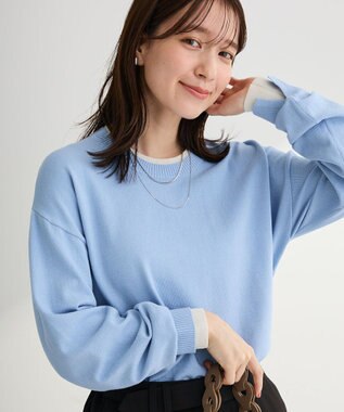 Green Parks アンチピリングレイヤード風ニットプルオーバー Blue